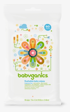 Flushablewipes60ct Ff Front - Babyganics Flushable Wipes 60.0 Ea(pack Of 5) #3936208