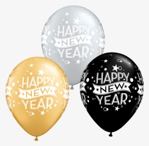 Happy New Year Silver, Gold, & Black Latex Balloons - Gold Latex Balloon Happy New Year 16 #3938403
