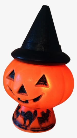 Vintage Halloween Lighted Blow Mold Pumpkin With Witch - Blow Molding #3947157
