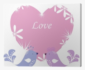 Two Enamoured Birdies On Pink Heart Canvas Print • - Love #3951284