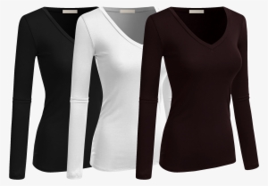 Women & Juniors Basic Solid Plain V-neck Long Sleeve - Top #3955998