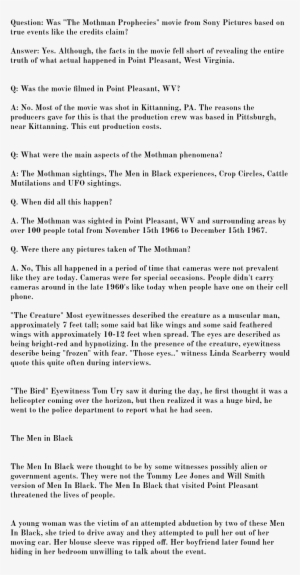 Was "the Mothman Prophecies" Movie From Sony Pictures - Document #3962875