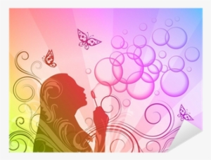 Autocolante Pixerstick Rainbow Background With Girl - Ragazza Bolle Di Sapone Disegno #3965603