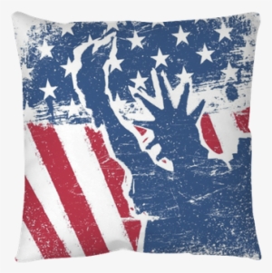American Flag And Liberty Statue Silhouette Grunge - Stretched Canvas Print: Vintage American Flag Detail #3970181