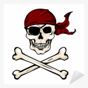 Vector Cartoon Pirate Skull In Red Bandana With Cross - Line Art #3973778