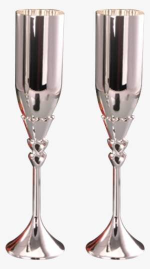 Lovely Double Heart Metal Wedding Champagne Flutes - Metal Champagne Flutes #3974040