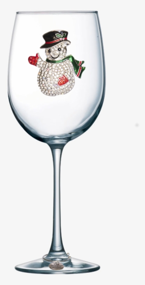 Snowman Jeweled Stemmed Wine Glass - Wine Glass With Heart #3974135