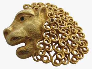 Impressive Jeanne Lion's Head Brooch, C - Brass #3975842
