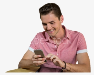 Smiling Man Using Smart Phone At Table In Coffee Shop - Sitting #3978617
