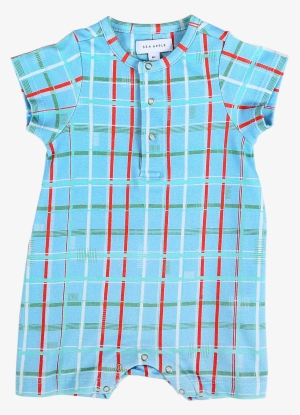 Retro Plaid Blue Bubble Shorts Romper - Plaid #3978915