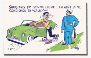 Drunk Driving Post Card - Vintage Car #3983201