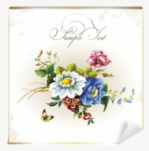 Vintage Postcard With Beautiful Flowers Wall Mural - Women's Wallets Pu Leather Luxury Cute - Black1 #3984470