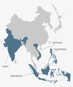 Map Showing India, Indonesia, Vietnam And The Philippines - Asia Pacific Map Outline #3986248