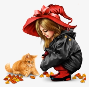 Little Girl In Raincoat With A Kitty Png - Child #3999129