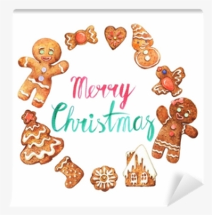 Watercolor Christmas Wreath With Gingerbread Cookies - Watercolor Painting #40448 Watercolor Christmas Wreath With Gingerbread Cookies - Watercolor Painting #40448
