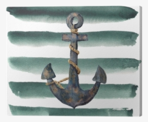 Watercolor Retro Anchor With Rope On Striped Background #42194