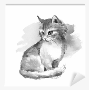 Black And White Watercolor Painting Wall Mural • Pixers® - Kitten Watercolor #44227
