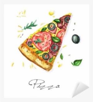 Sticker Watercolor Voedsel Schilderij - Pizza Con Acuarela #44477