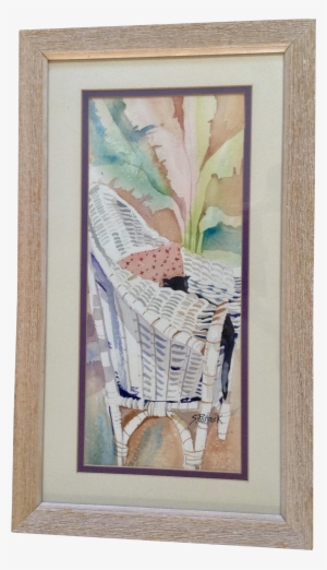 S Pollack, Black Cat Sleeping In Whicker Chair, Watercolor - Picture Frame #45535