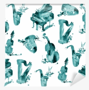 Decorative Watercolor Splash Music Seamless Pattern - ジャズピアノはじめよう! 自由現代社 #48218