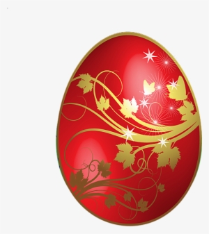 Large Red Easter Egg With Gold Flowers Ornaments - Happy Easter Beach Towel #48808