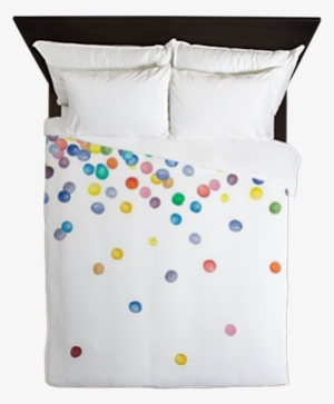 Colorful Falling Watercolor Confetti Dots Queen Duvet - Queen Duvet Cover Blue Bird On An Evergreen #49898