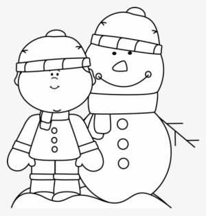Black And White Boy With Snowman - Clipart Winter Black And White #400904
