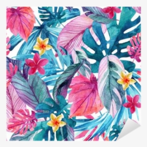 Watercolor Exotic Leaves And Flowers Background - Watercolor Tropical Background Exotc #401044