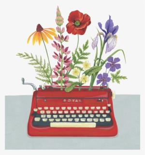 Typewriter Drawing Flower - Charlotte Day Art #407980