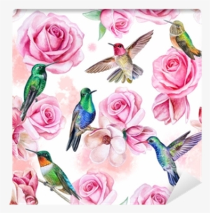 Roses, Magnolia, Birds Of The Hummingbird - Tapeta W Kwiaty I Ptaki #409497