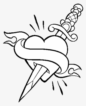 Heart And Poignard Tattoo Coloring Page - Dibujos Para Dibujar De Corazones #4002028