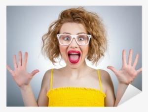 Happy Surprised Woman Screaming With Open Hands Sticker - Woman's Hand Surprised #4002404