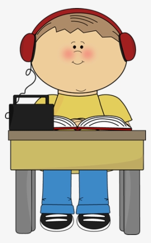 Boy Reading And Listening To Book Clip Art - Sit Down At School #4006664