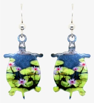Pink Water Lilies Turtle - Earrings #4007013