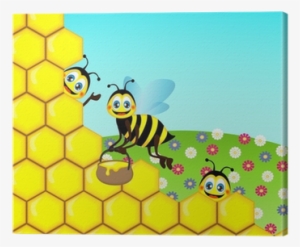 Drawing Funny Cute Bees, Vector Illustration Canvas - Api E Miele #4014587