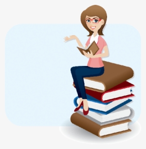 Cartoon Woman Reading Book On Stack Of Books - Women Reading Books Cartoon #4014643