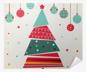 Retro Christmas Card With Tree And Ornaments Poster - Christmas Tree Clipart Pink #4017759