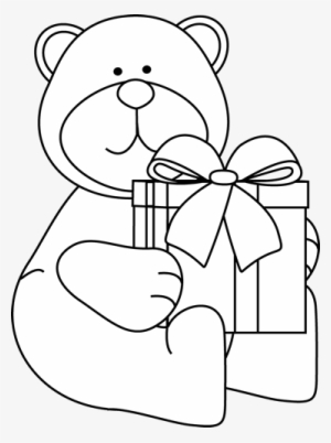 Present Black And White Christmas Bear Clipart Black - Clip Art Black And White Christmas #4018767