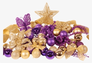 9ft Festive Decoration Set - Christmas Trees Decorated In Purple And Gold #4020059