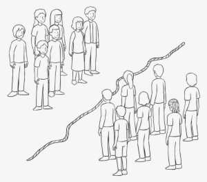 Back Two Groups Of People, Standing Either Side Of - Two Groups Of People Drawings #4020605