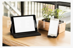 Iphone And Ipad On Top Of Bench With Plants On The - Table #4021400