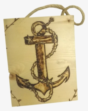 Anchor Wood Burned Wall Hanging Plank With Rope - Keychain #4024872