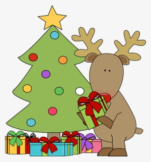 Reindeer Putting Presents Under The Tree - Reindeer Tree Clip Art #4025980