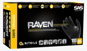 Sas Raven Black Pf Nitrile Gloves Xxlarge - Sas Safety 66519 Nitrile Raven Powder-free Disposable #4026320