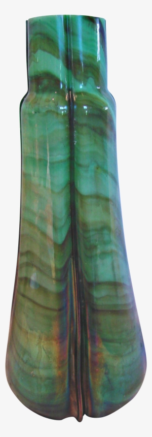 Bohemian Czech Green Swirl Marbled Stone Art Glass - Art Glass Vase #4028962