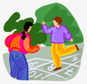 Vector Illustration Of Children Play Hopscotch Playground - Action Word Grade 1 Worksheet #4030033