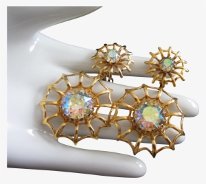 Fabulous Dangling Spider Web And Ab Rhinestone Earrings - Crystal #4033142