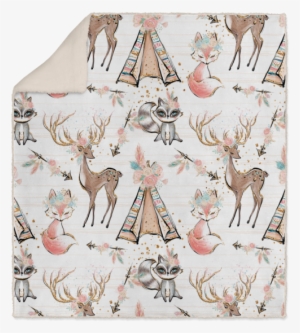 White Woodland Animals Boho Sherpa Fleece Blanket - Blanket #4036935