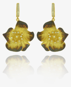 Ember Magnolia Flower With Sparkling Center Earring - Earrings #4037764