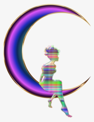 Chromatic Fairy Sitting On Crescent Moon - Clip Art #4040545